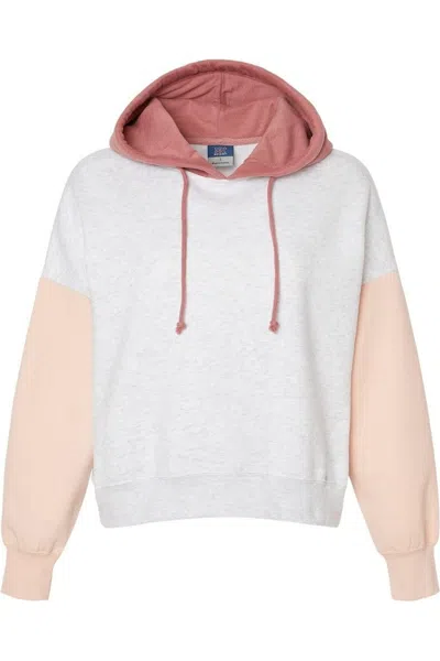 Mv Sport Women´s Sueded Fleece Colorblocked Crop Hooded Sweatshirt In Pink
