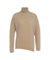 Mvm Beige Turtleneck Sweater With Asymmetric Hem In Brown