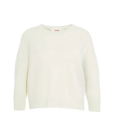 Mvm Cashmere Sweater With Classic Round Neck In White