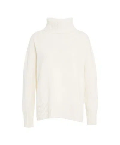 Mvm High-neck Turtleneck Sweater With Ribbed Details In White
