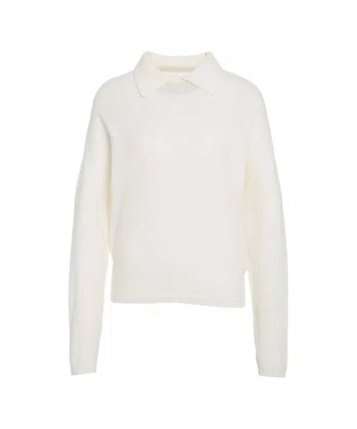 Mvm Knitted Sweater With Polo Neck In White