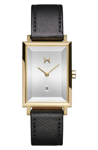 MVMT MVMT SIGNATURE SQUARE LEATHER STRAP WATCH, 24MM