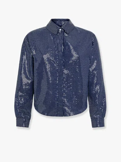 Mvp Wardrobe Cotton Blend Shirt With Allover Sequins In Blue