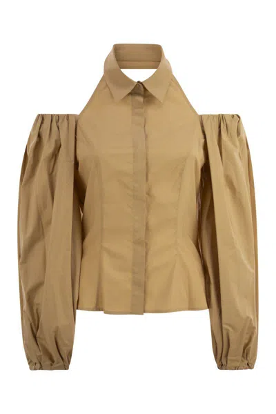 Mvp Wardrobe Cotton Shirt With Balloon Sleeves In Beige