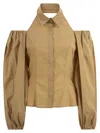 Mvp Wardrobe Cotton Shirt With Balloon Sleeves In Brown