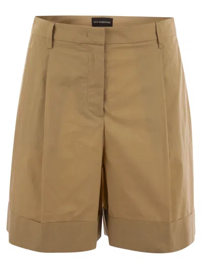 Mvp Wardrobe Cotton Shorts With Darts In Neutral