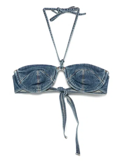 Mvp Wardrobe Denim Crop Top In Blue