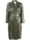 Mvp Wardrobe Double-breasted Patent Trench Coat In Green