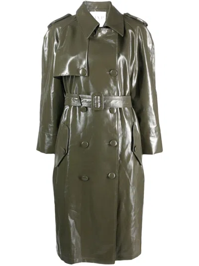 Mvp Wardrobe Double-breasted Patent Trench Coat In Green