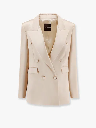 Mvp Wardrobe Double-breasted Satin Blazer In Neutrals