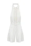 Mvp Wardrobe Linen Jumpsuit With Contrasting Profiles In Bianco Ottico