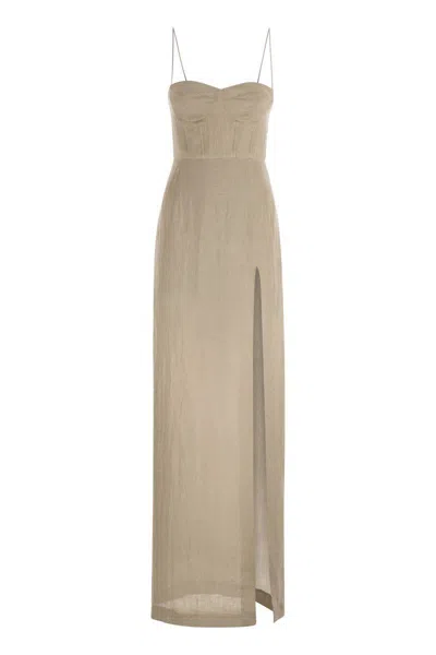 Mvp Wardrobe Linen Long Dress In Beige