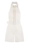 Mvp Wardrobe Linen Jumpsuit With Contrasting Profiles In White