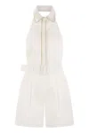 Mvp Wardrobe Linen Jumpsuit With Contrasting Profiles In White