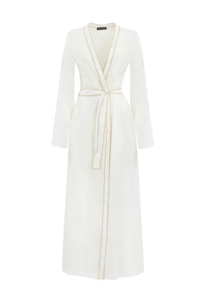 Mvp Wardrobe Long Linen Dress In Bianco Ottico