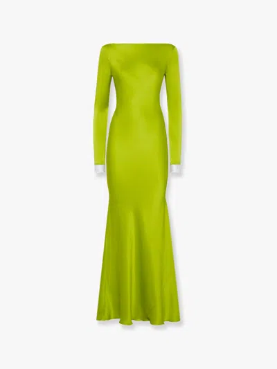 Mvp Wardrobe Long Satin Dress With Lace Detail In Green