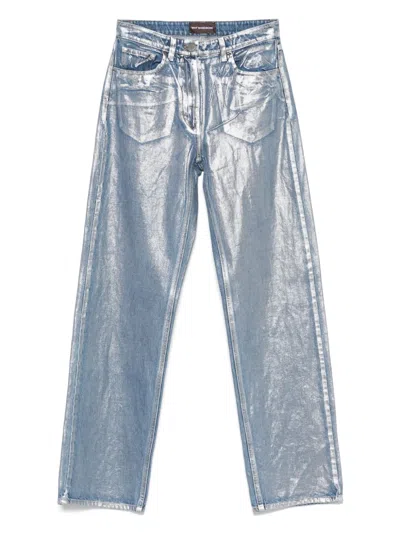 Mvp Wardrobe Metallic-finish Jeans In Blue
