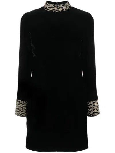 Mvp Wardrobe Open-back Velour Minidress In Black