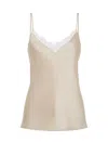 Mvp Wardrobe Satin Tank Top With Lace Inserts In Ecru''