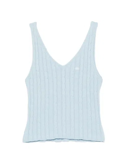 Mvp Wardrobe V-neck Cable-knit Top In Blue