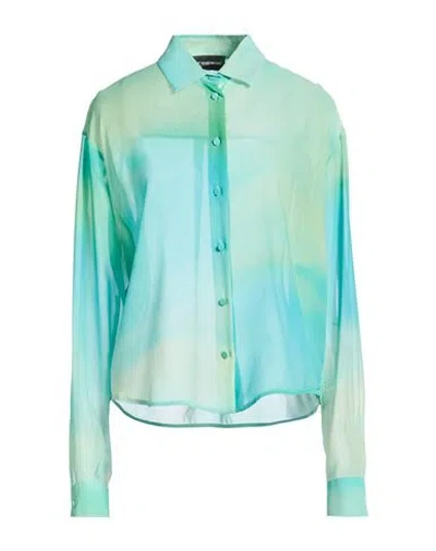 Mvp Wardrobe Woman Shirt Turquoise Size 8 Silk In Blue