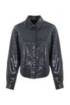 Mvp Wardrobe Zephira Denim Jacket With Sequins In Indaco