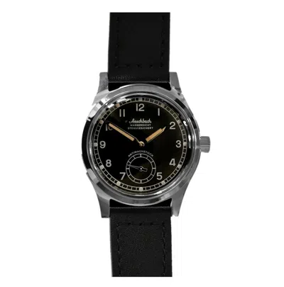 Pre-owned Mwc Aeschbach Ww2 Automatic Steel Black Leather Military Men's Watch
