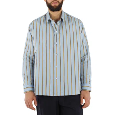 Mworks Men's Oversized Printed Shirt In Yellow/blue