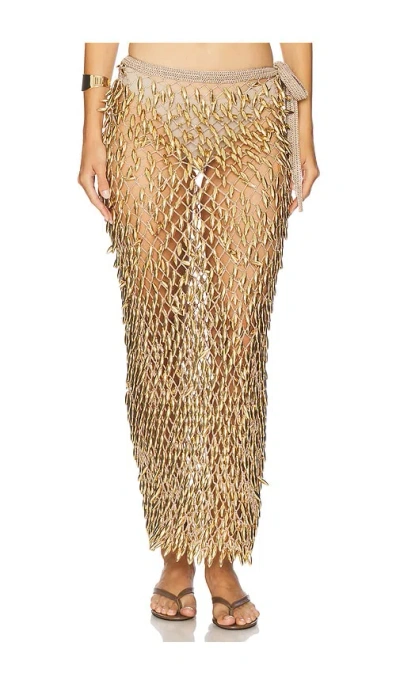 My Beachy Side Adora Hand Crochet Beaded Convertible Skirt/dress In Gold