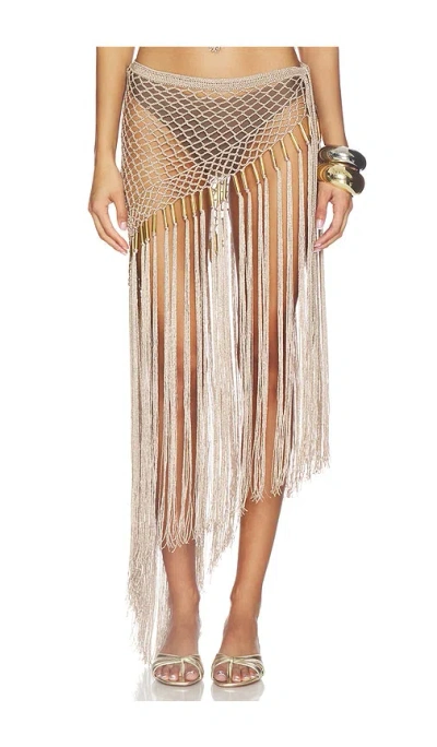 My Beachy Side Aria Hand Crochet Fringe Skirt In Bronze