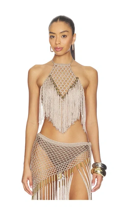 My Beachy Side Aria Hand Crochet Halter Top In Brown