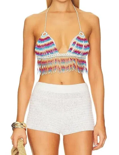 My Beachy Side Beaded Halter Top In Fringe Multi