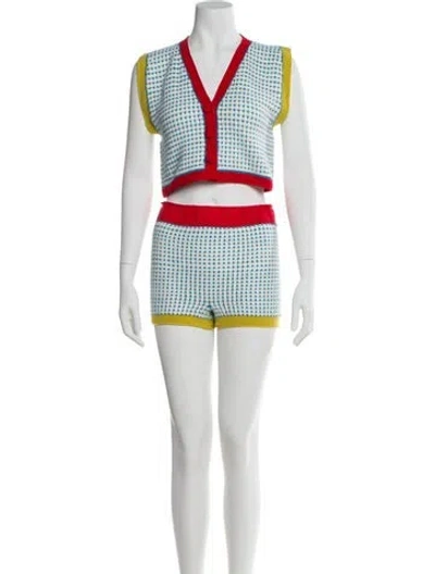 Pre-owned My Beachy Side Colorblock Pattern Short Set W/ Tags In White