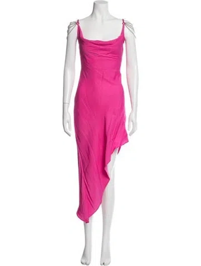 Pre-owned My Beachy Side Cowl Neck Midi Length Dress In Pink