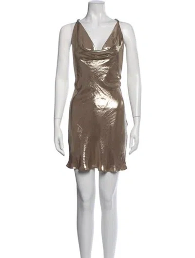 Pre-owned My Beachy Side Cowl Neck Mini Dress In Gold/metallic