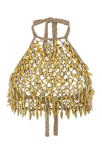 My Beachy Side Embellished Crochet Adora Top In Gold