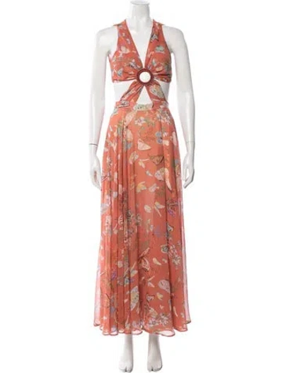 Pre-owned My Beachy Side Floral Print Long Dress In Orange