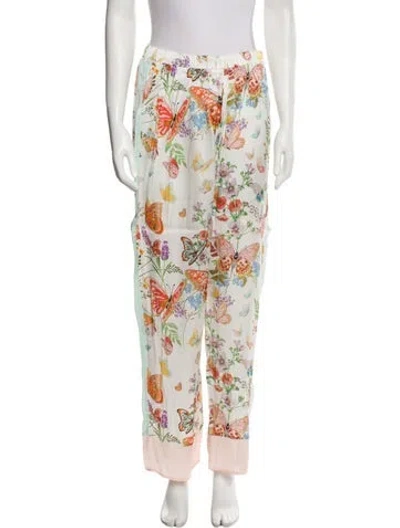 Pre-owned My Beachy Side Floral Print Straight Leg Pants W/ Tags In White