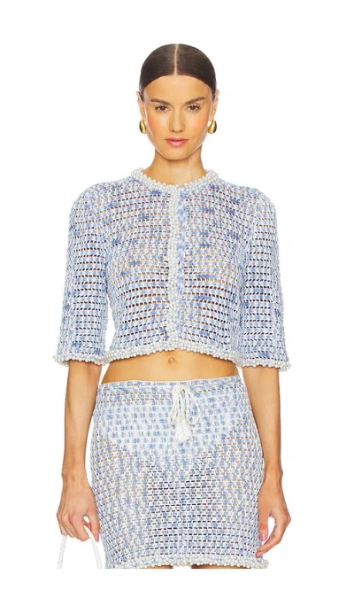 My Beachy Side Galia Crop Sweater In Blue & White