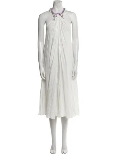 Pre-owned My Beachy Side Halterneck Midi Length Dress In White