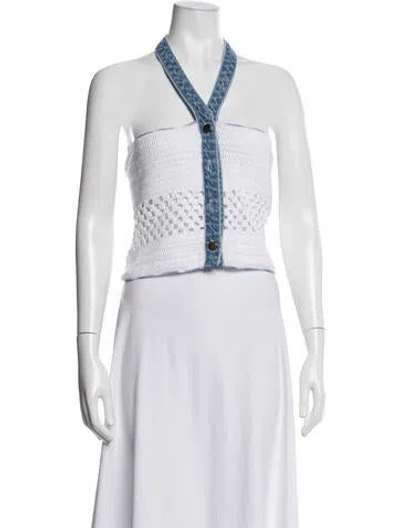 Pre-owned My Beachy Side Halterneck Sleeveless Crop Top In White