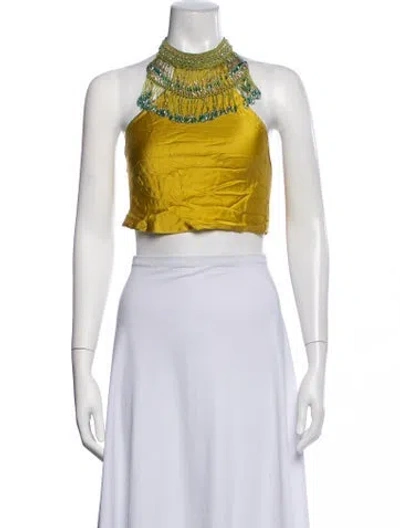 Pre-owned My Beachy Side Halterneck Sleeveless Crop Top In Yellow