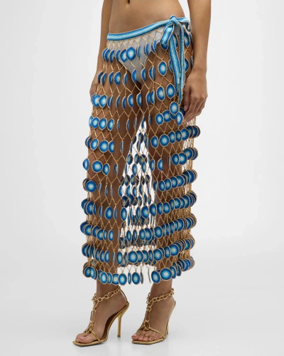 My Beachy Side Hand Crochet Convertible Skirt Dress With Evil Eye Motifs In Blue