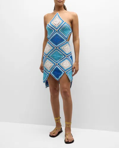 My Beachy Side Hand Crochet Diamond Dress In Blue