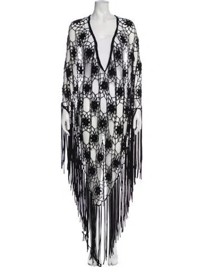 Pre-owned My Beachy Side Lace Pattern Fringe Trim Accent Cover-up In Black