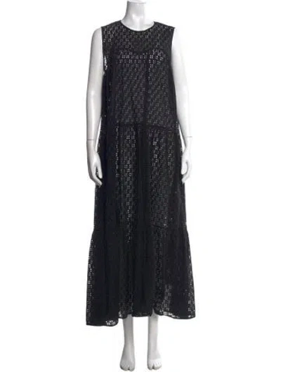 Pre-owned My Beachy Side Lace Pattern Long Dress In Black