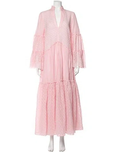 Pre-owned My Beachy Side Lace Pattern Long Dress In Pink