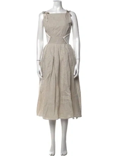 Pre-owned My Beachy Side Linen Midi Length Dress In Neutrals