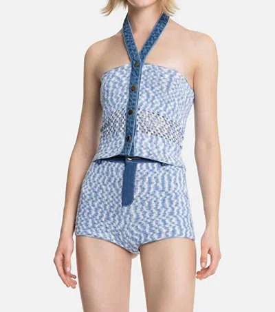 My Beachy Side Muse Crochet Mini Shorts In Blue In Multi