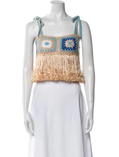 Pre-owned My Beachy Side Patterned Fringe Trim Accent Cover-up In Blue